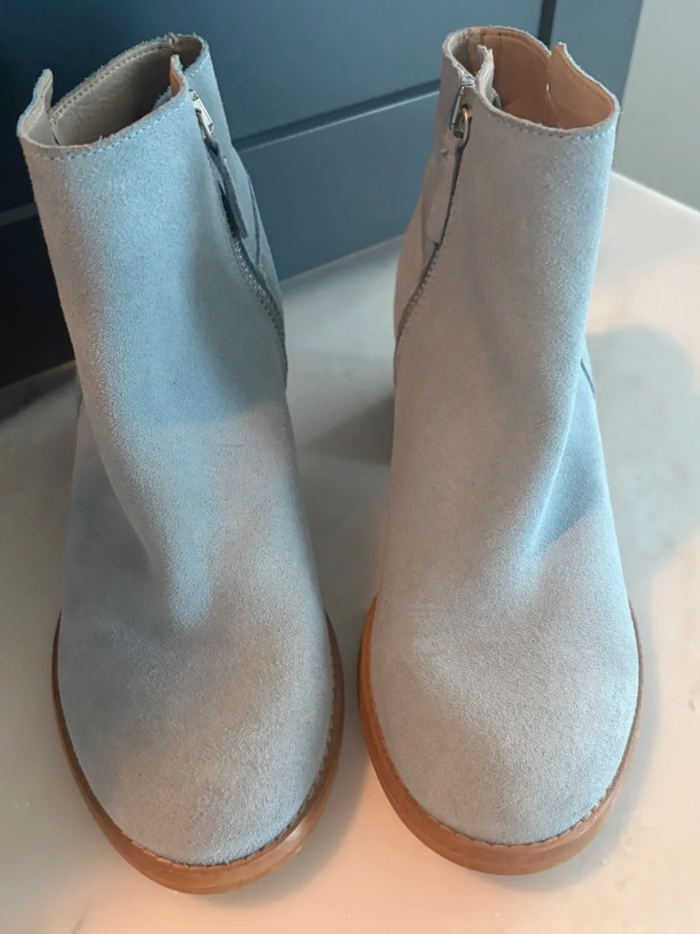 Zara Light Blue Suede Ankle Booties Size EU 37